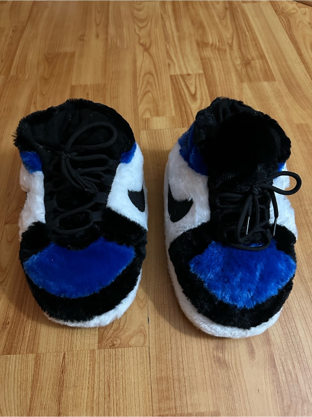 Kids Nike Inspired Plush Fuzzy Blue & Black Teddy Sneakers - Cozy Slip-On Shoes